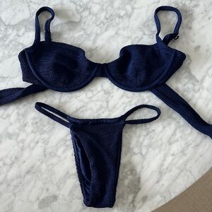 Monday Swimwear Navy Crinkle Bikini Set